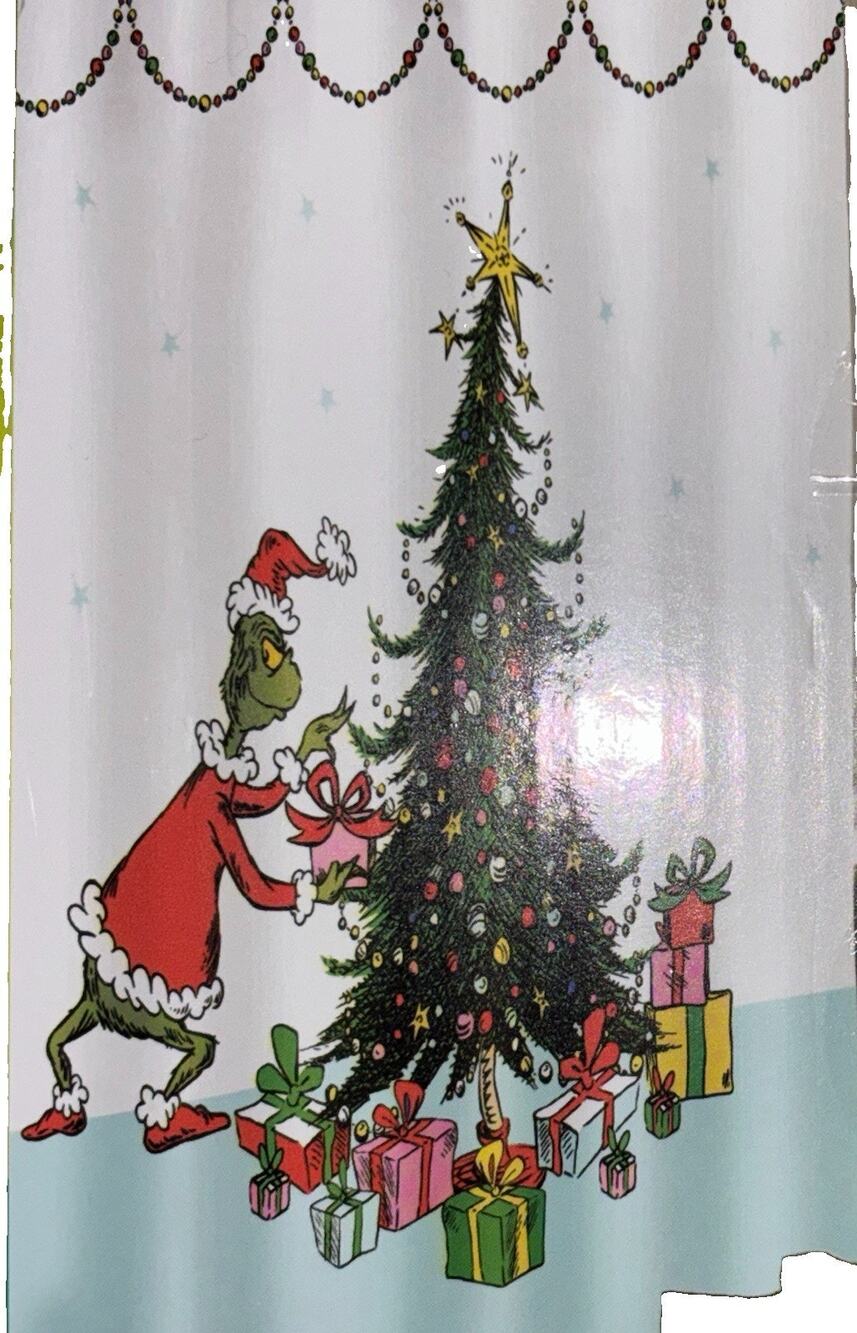Dr. Seuss The Grinch Christmas Tree Shower Curtain 72 X72 Polyester Fabric
